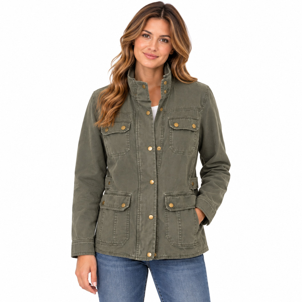 Kut from the Kloth Olive Canvas Moto Chore Jacket Military Field Coat sz M